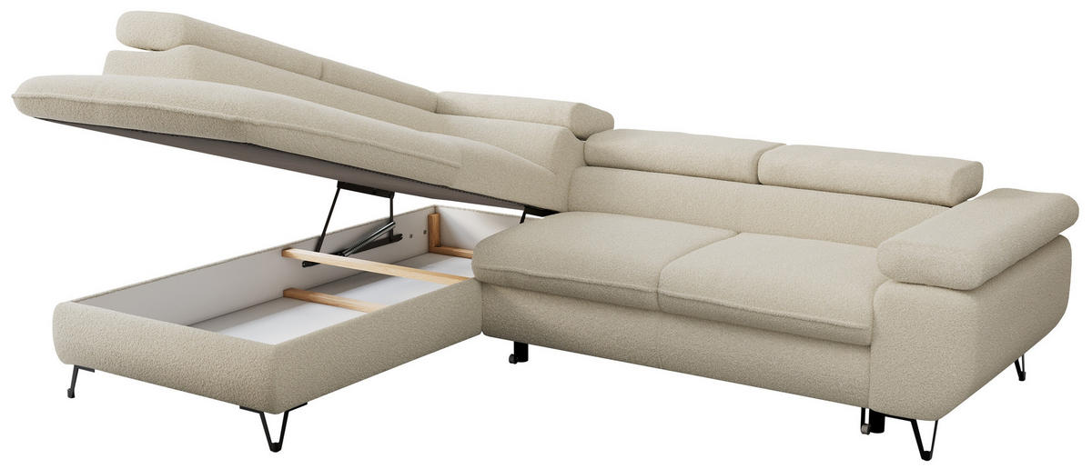 ECKSOFA PETER L Beige Boucle - Links Seite - Beige/Schwarz, Textil/Metall (208/273cm) - MKS