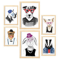 POSTER Set Mit 6 Tiere Größe A3 & A4 Rahmen aus hellem Holz - Beige, Papier (29.7/1cm) - Nacnic