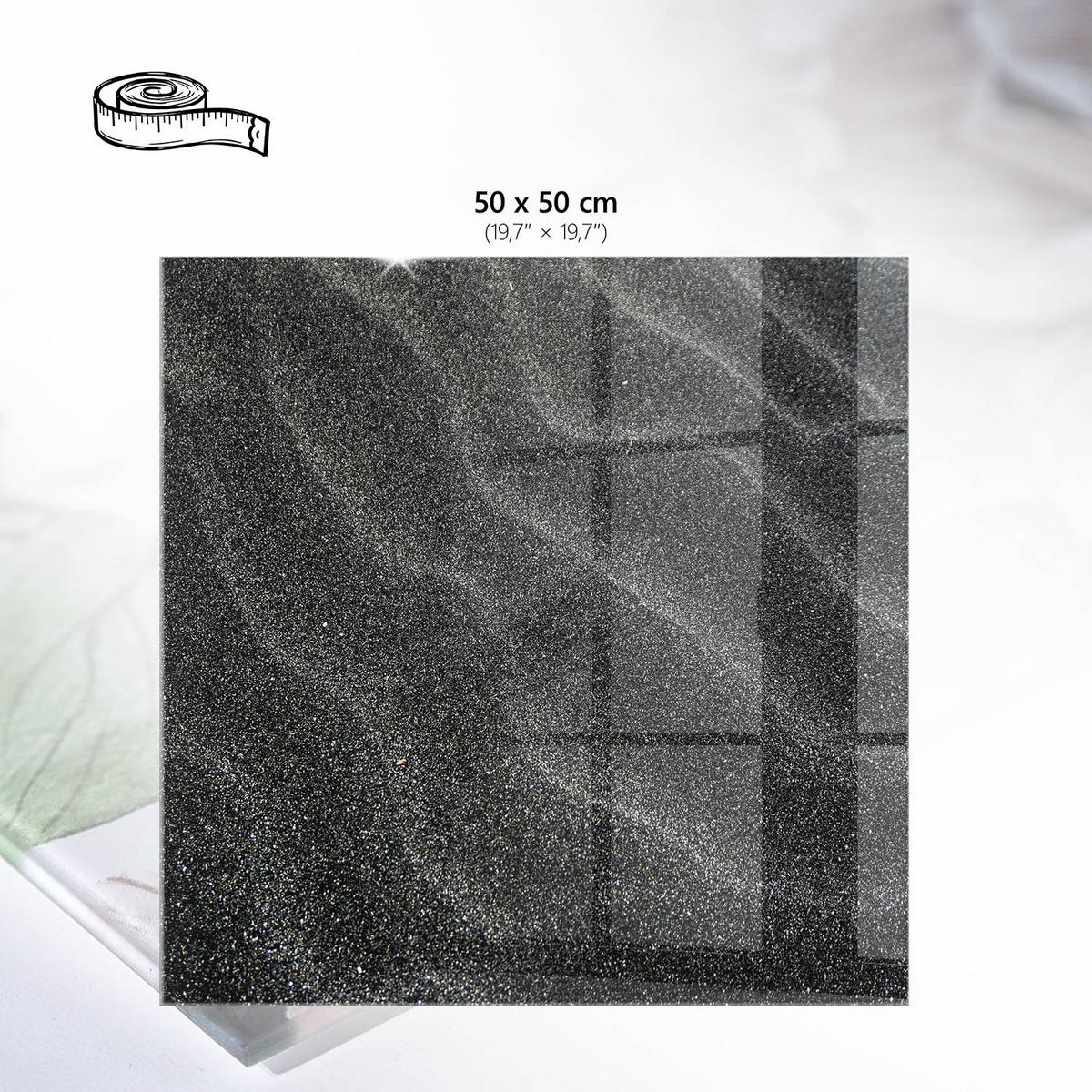 TISCHPLATTE 50x50 cm – Sandstruktur - Schwarz, Glas (50/50/0.4cm) - Wallfluent