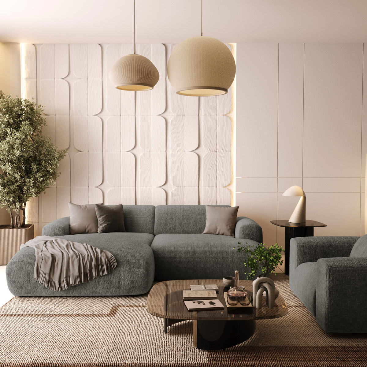 ECKSOFA LINKS Gemusterter Samt Grau 266cm - Grau, Textil (165/266cm) - Sia Home