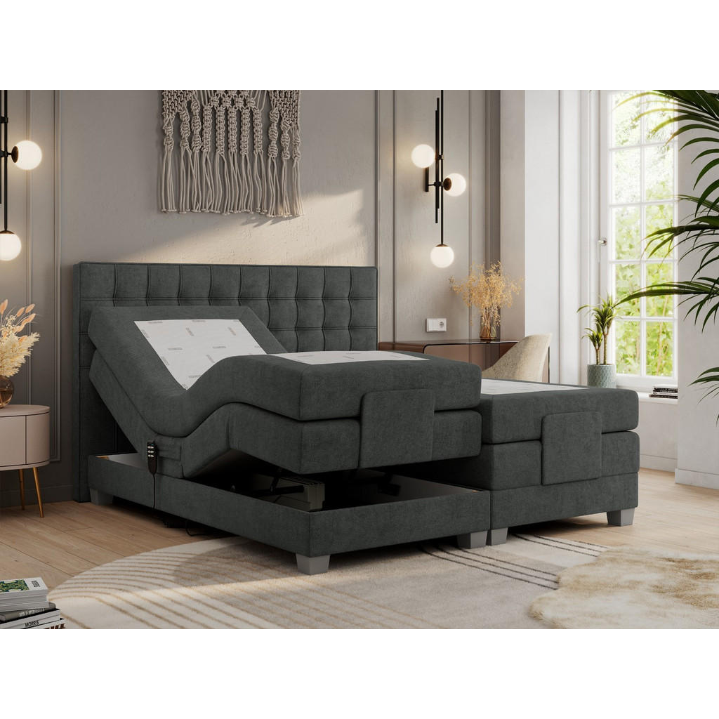 Thumbnail - MKS Boxbett, Dunkelgrau, Textil, 2-Sitzer, H4, 7-Zonen, Rechteckig, 180x200 cm, Schlafzimmer, Betten, Boxspringbetten