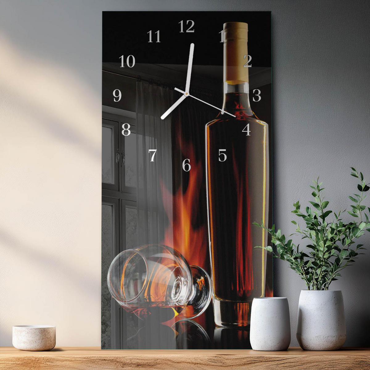 WANDUHR 30x60 cm - Abstraktion - Schwarz, Glas (30/60/0.4cm) - TULUP