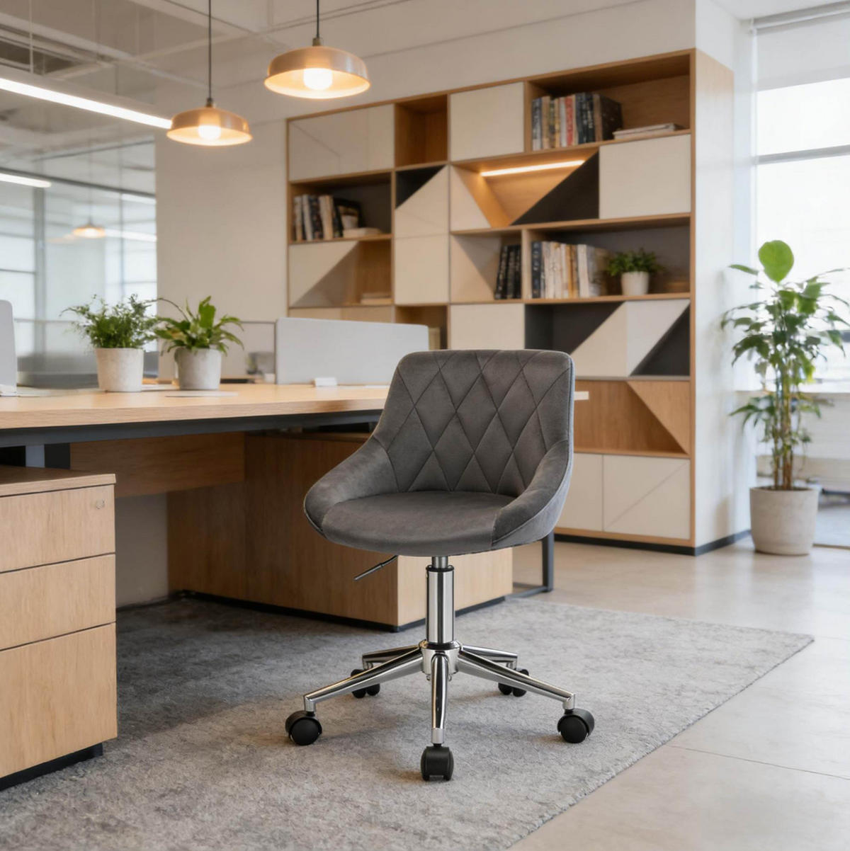 BÜROSTUHL höhenverstellbar mit Rollen Samt Dunkelgrau - Dunkelgrau, Metall (37.5/77/31.5cm) - Meubliv