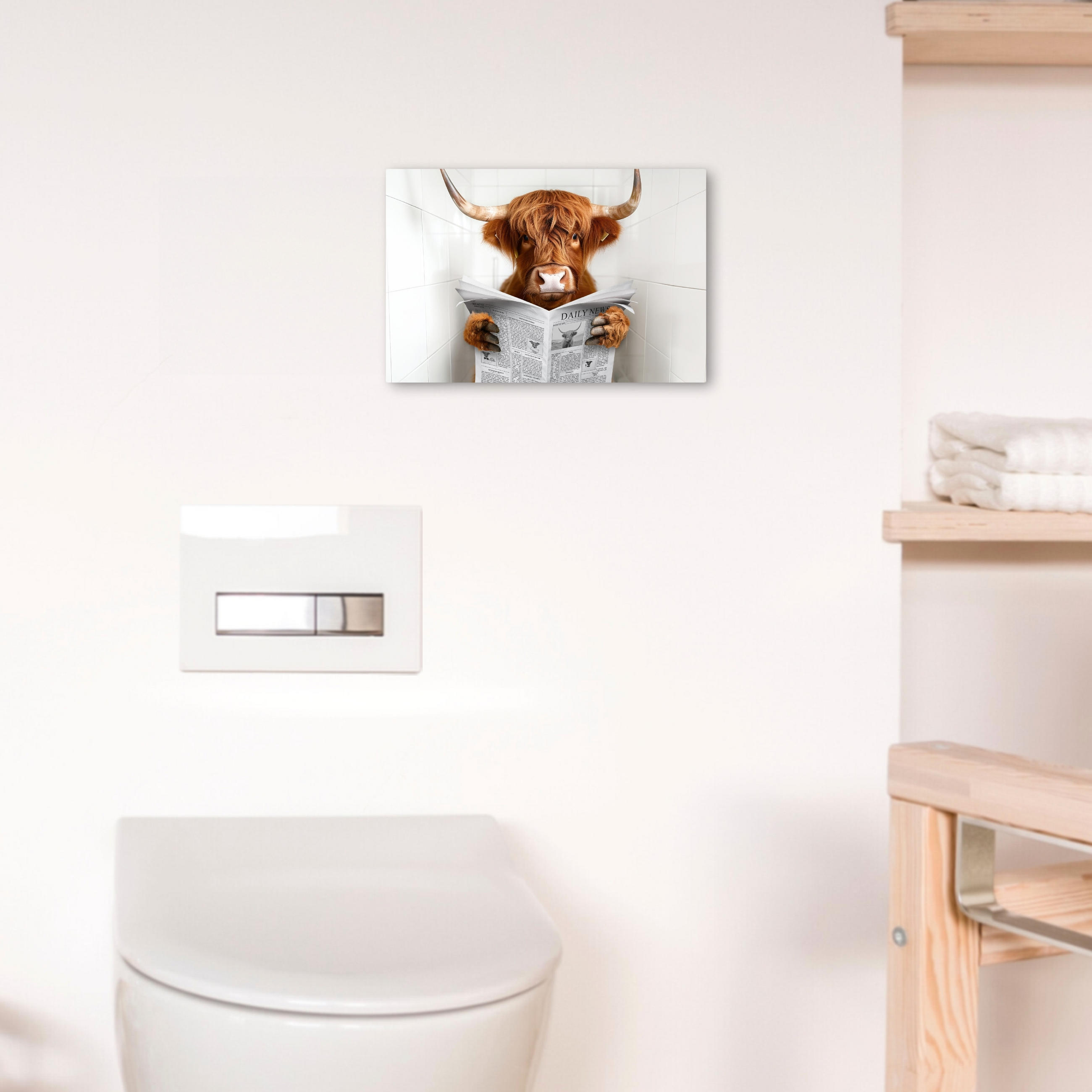 LEINWANDBILD Schottischer Highlander - Tier - Zeitung - Toilette 30x20 cm - Kastanienfarben, Textil (30/20cm) - MuchoWow