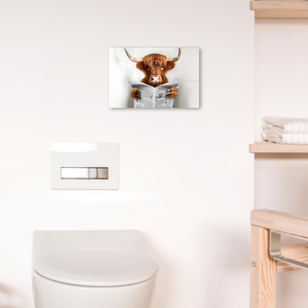 LEINWANDBILD Schottischer Highlander - Tier - Zeitung - Toilette 30x20 cm - Kastanienfarben, Textil (30/20cm) - MuchoWow