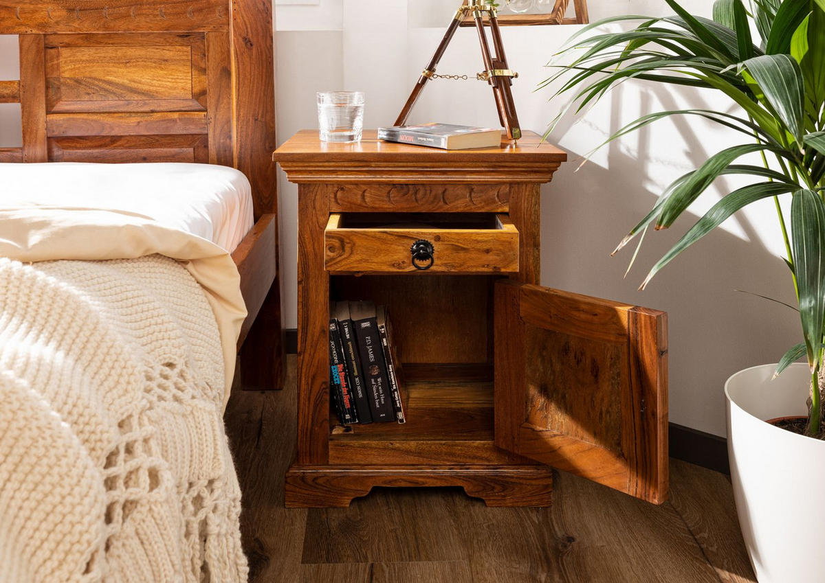 NACHTTISCH Akazie 45x40x60 honig lackiert OXFORD #270 - Braun, Holz (45/60/40cm) - Massivmoebel24