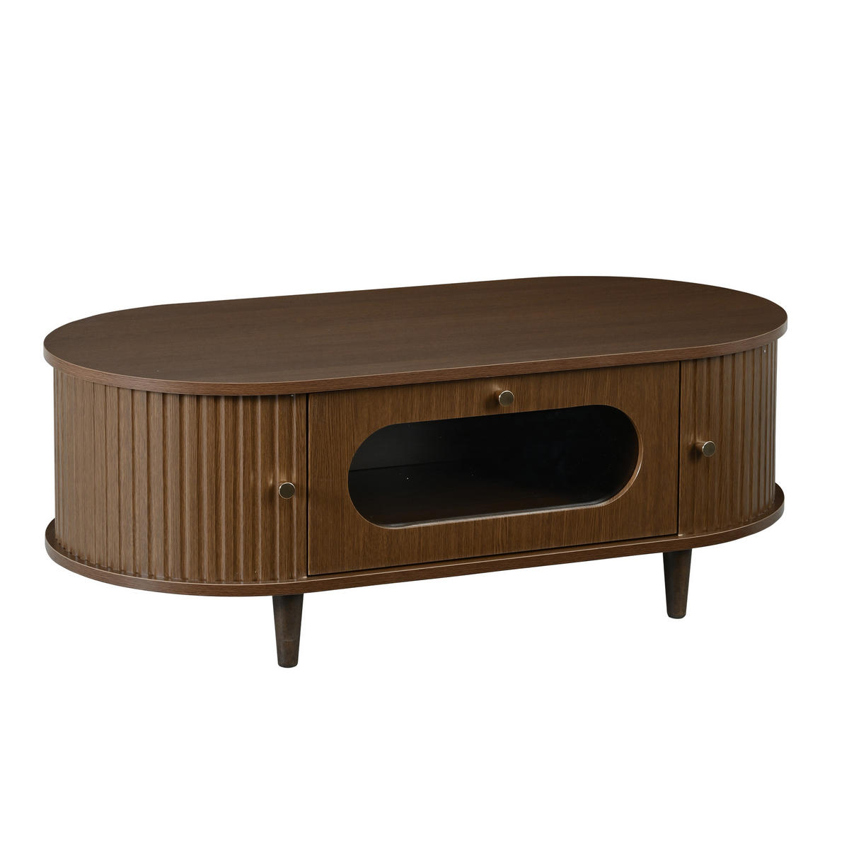 COUCHTISCH mit Schublade, Rolltür und MDF-Korpus in Walnussoptik - Naturfarben, Glas/Holzwerkstoff (100/50/36cm) - EVRYAE