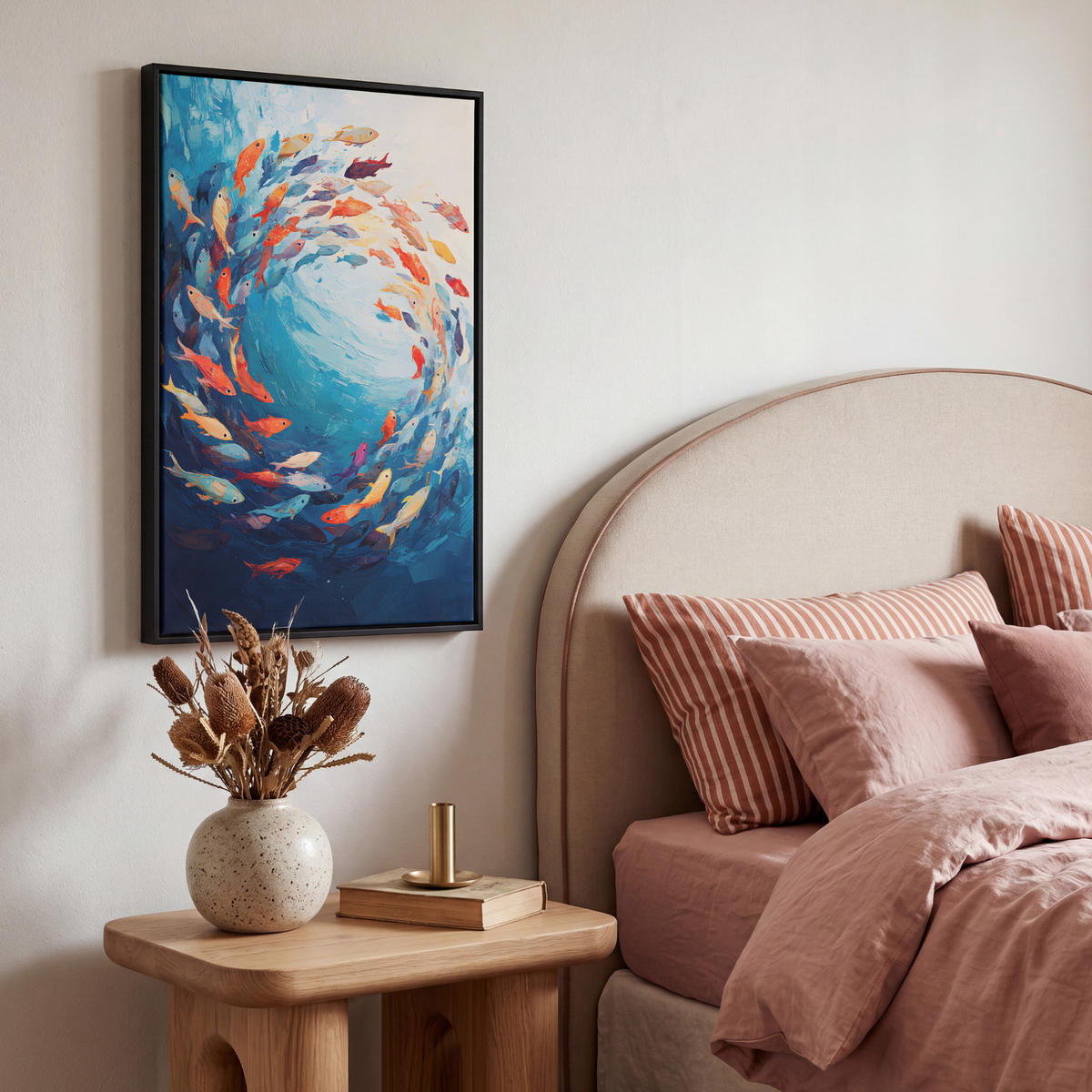 LEINWAND Bilder mit Rahmen - Meer - Fische - Bunt - Dynamisch - 40x60 - Hellblau, Textil (40/60cm) - MuchoWow