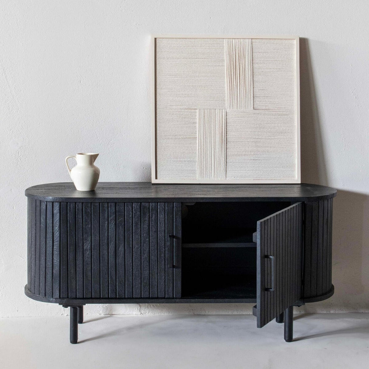 TV-MÖBEL aus Mangoholz 120cm, schwarz - Schwarz, Metall (120/56/46cm) - Giga Meubel