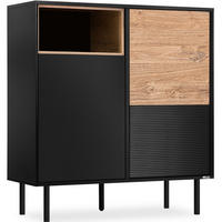 KOMMODE LOFTY Außenseiteneinlage, schwarz / Eiche natur - Eichefarben/Multicolor, Holzwerkstoff (102/109/41cm) - KONSIMO®