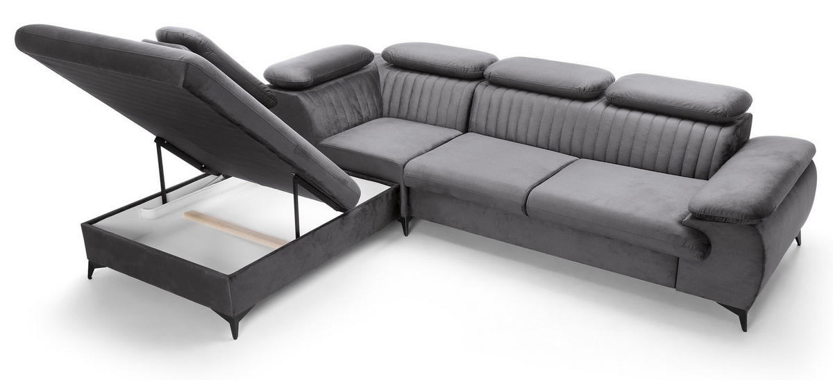 ECKSOFA 275 cm mit verstellbaren Kopfstützen Xanto L, Links, Dunkelgrau - Dunkelgrau, Holz (275/221cm) - Emporius