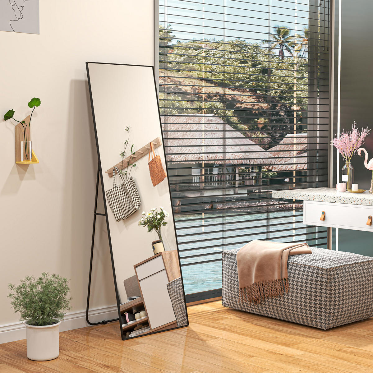STANDSPIEGEL DE-17925 50x160 cm mit 3-in-1 Nutzung Schwarz - Schwarz, Glas (50/160/4cm) - ComfortXL