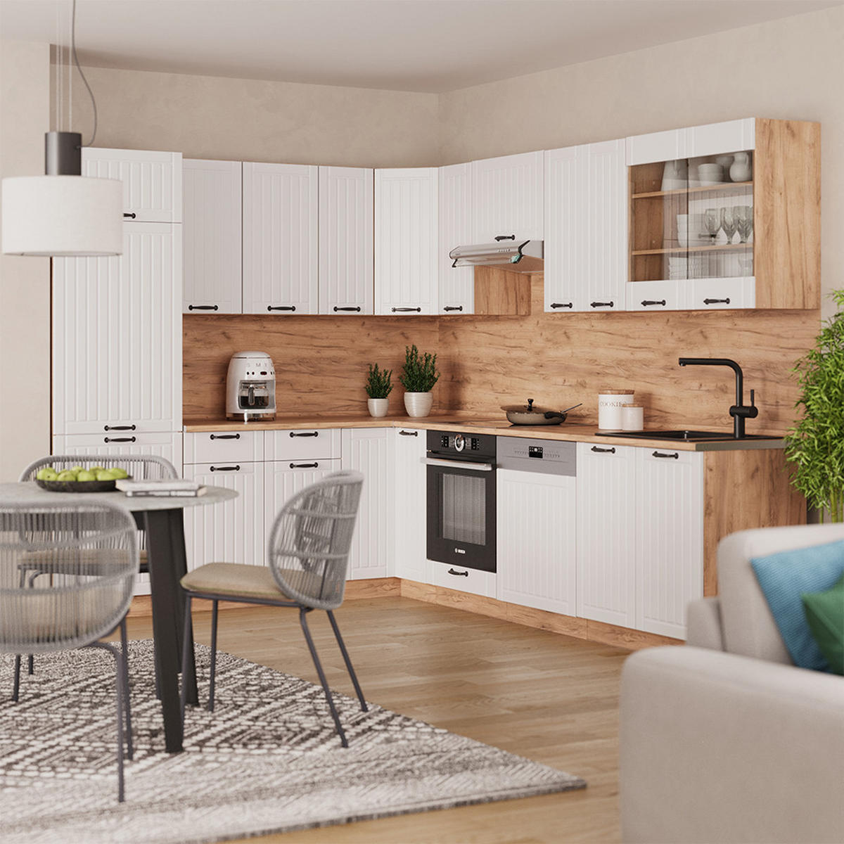 ROHOVÁ KUCHYŇ Fame-Line Bílý venkovský dům - bílá/medově dubová, kompozitní dřevo (227/81.6/60cm) - Vicco