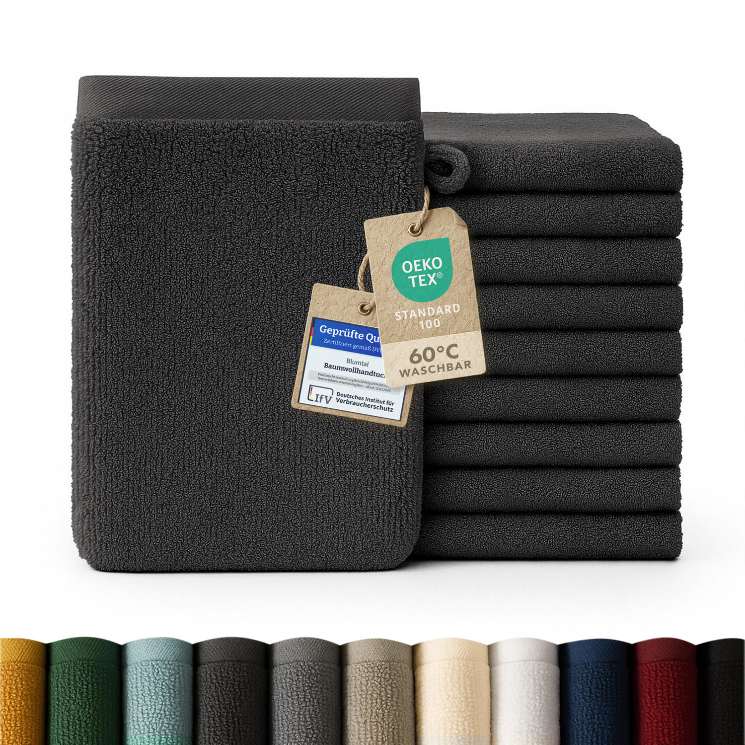 WASCHLAPPEN 10er-Set, 10x Waschlappen 15/20 cm, Dunkelgrau - Dunkelgrau, Textil (15/20cm) - Blumtal