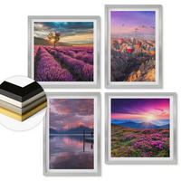 WANDBILDER 4er Set - 50x50 cm & 40x60 cm Silberner Rahmen - Sonnenuntergang auf Lavendelfeldern - Silberfarben, Kunststoff (50/50cm) - ArtPrintCave