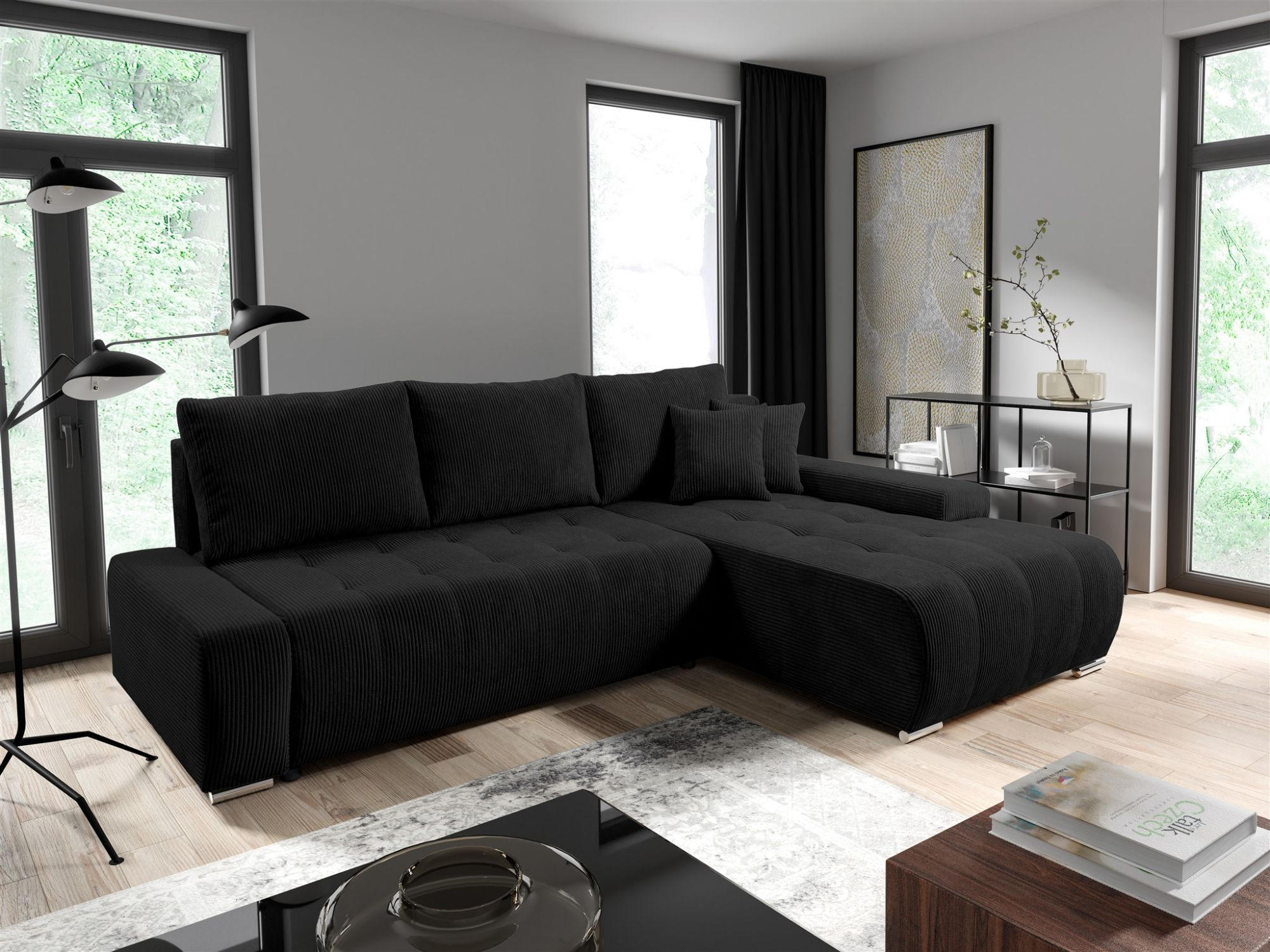 ECKSOFA Vogar In Poso - Schwarz, Holzwerkstoff/Textil (265/185cm) - Fun Möbel
