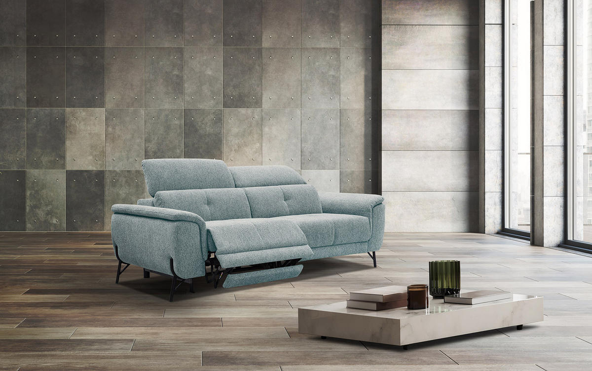 SOFA AVENA 3-Sitzer mit 1 Relaxfunktion, mintgrün - Mintgrün, Holzwerkstoff/Textil (204/80/108cm) - Courtois Laville