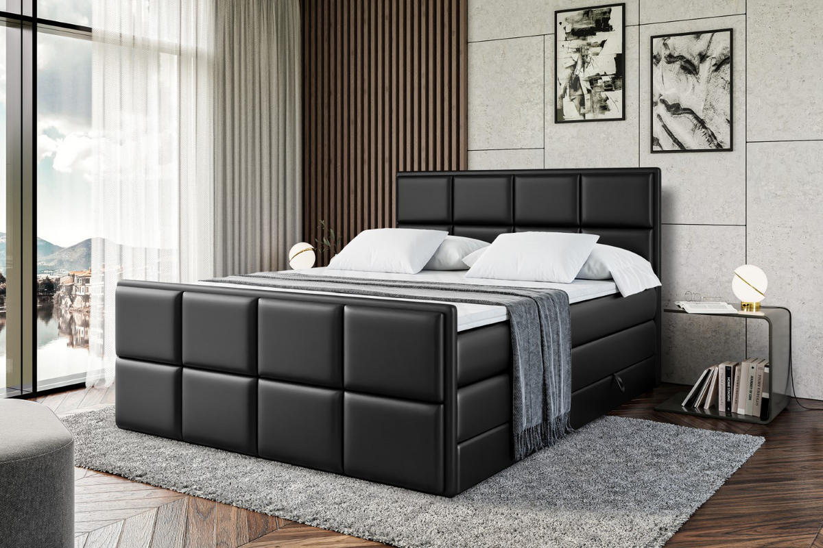 BOXSPRINGBETT NOVA-Z KING - 140 x 200 - H3/H4 - Schwarz Hochglanz - Schwarz Hochglanz, Holzwerkstoff (140/200cm) - ALTDECOR