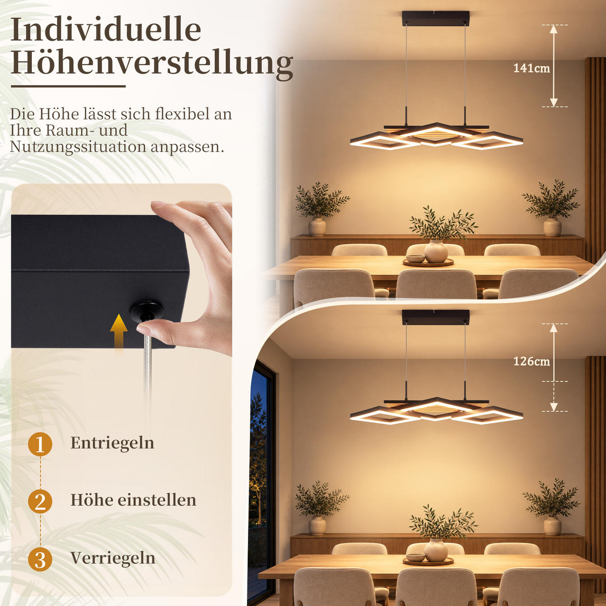 LED PENDELLEUCHTE Vespric 58/31/141 cm - Schwarz, Kunststoff/Metall (58/31/141cm) - ZMH
