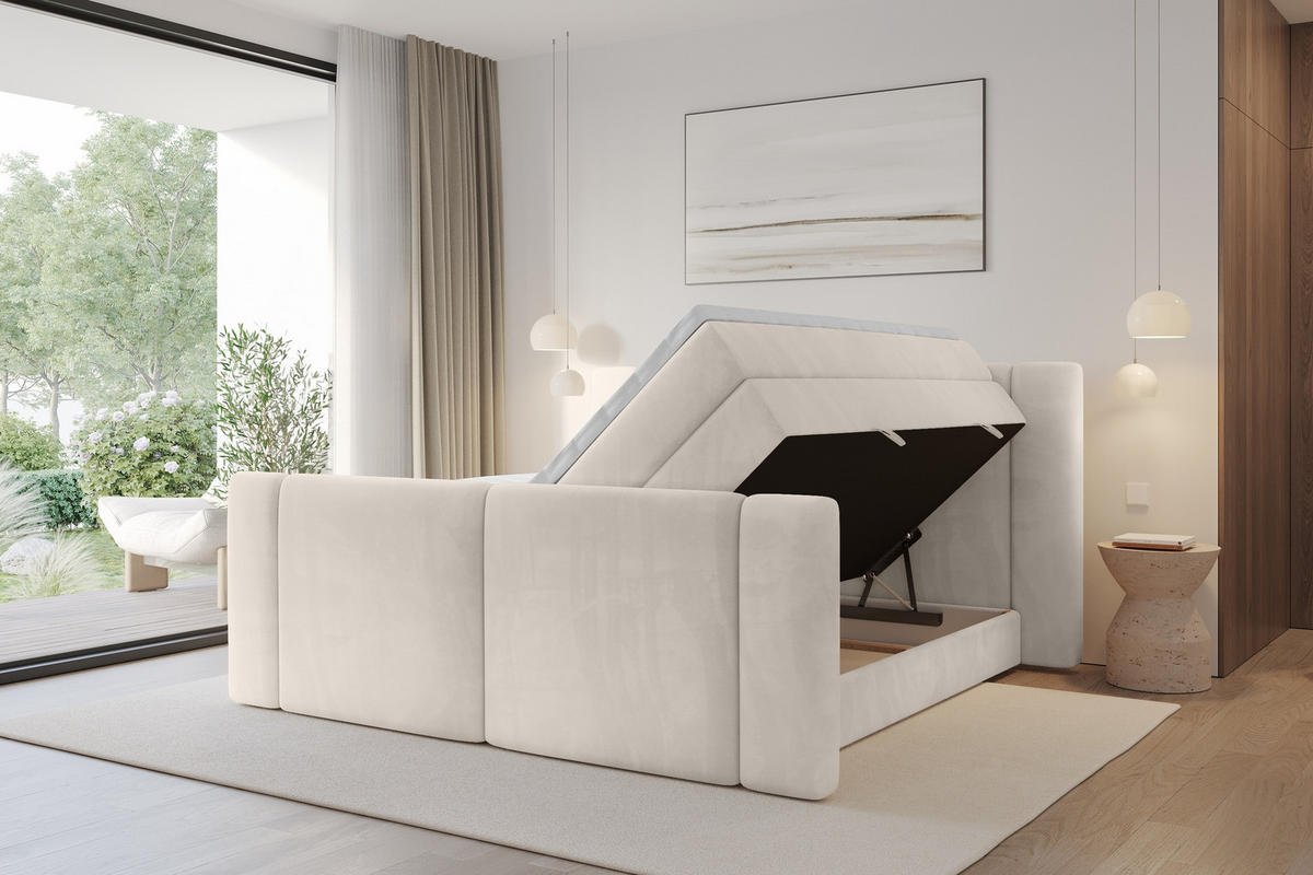 BOXSPRINGBETT mit Matratze H3/H4 - EVON KING Zanozek - 140x200 cm Beige - Beige, Holzwerkstoff (140/200cm) - ALTDECOR