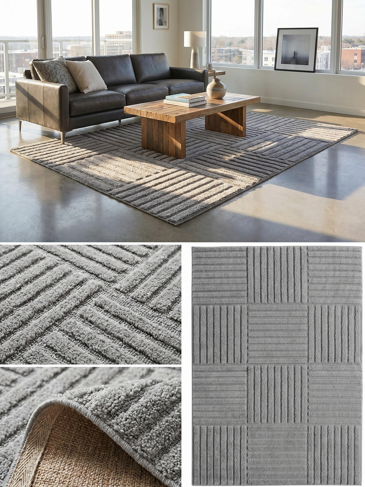 TEPPICH Hochflor RIGI in Silber, mit Cord-Streifen-Patchwork, 280 x 370 cm - Silberfarben, Textil (280/370cm) - KADIMA DESIGN