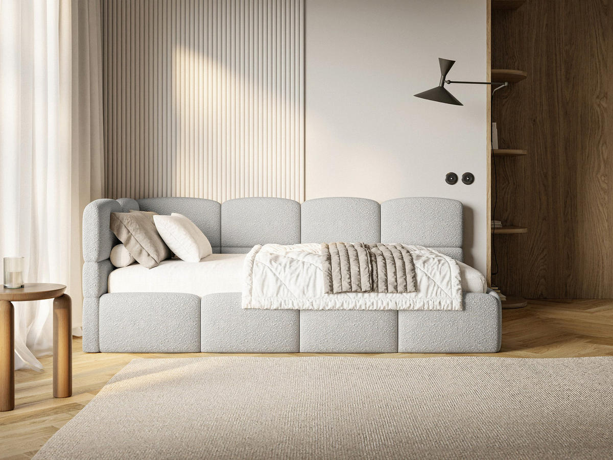 JUGENDBETT Cloudy Hellgrau 120 x 200 cm - Hellgrau/Schwarz, Kunststoff/Textil (120/200cm) - Selsey