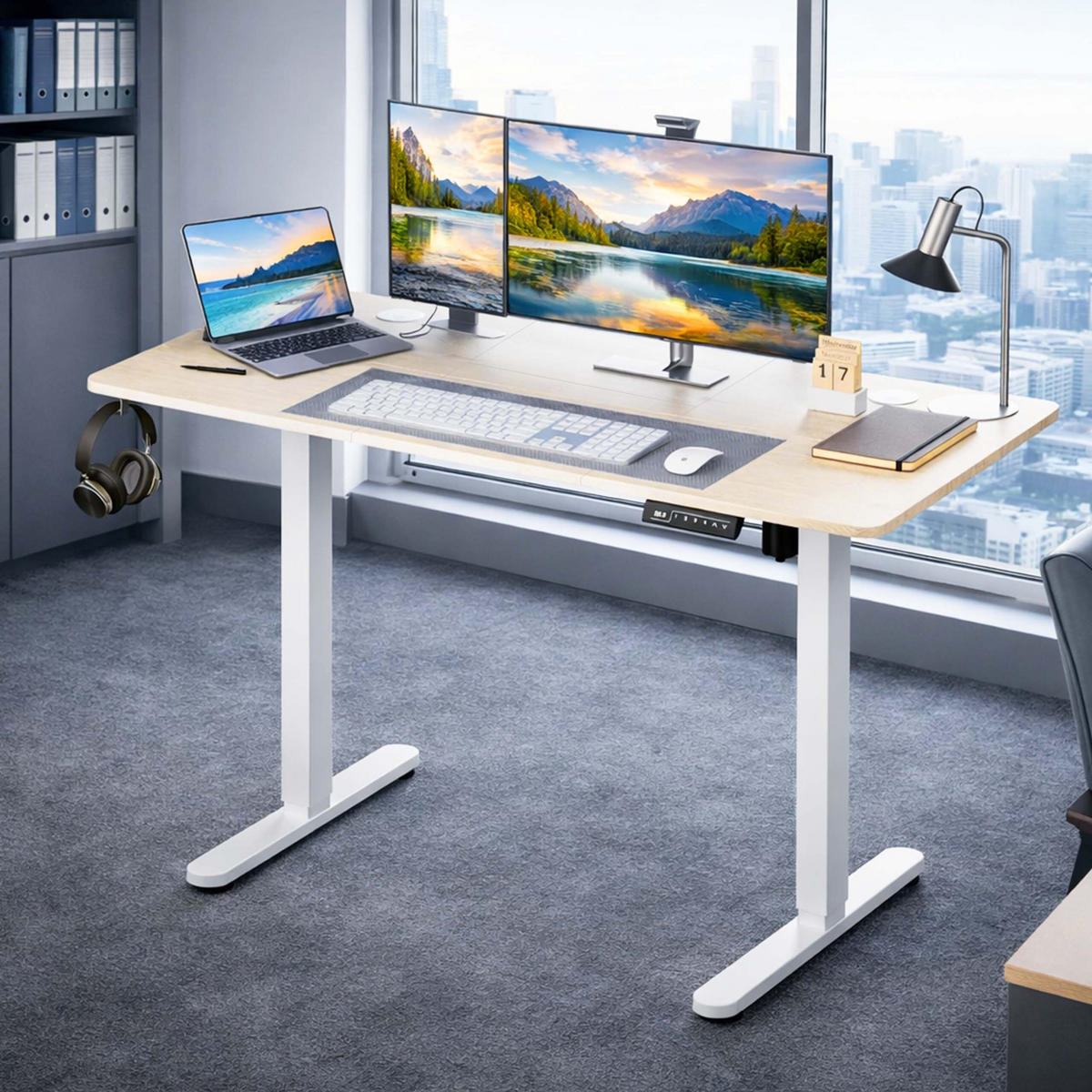 SCHREIBTISCH Natur Weiß elektrisch höhenverstellbar - Multicolor, Holzwerkstoff/Kunststoff (60/160/120cm) - Relaxdays