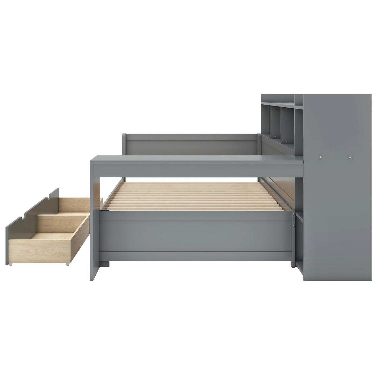 MULTIFUNKTIONSBETT 90/200 cm mit Nachttischablage Schreibtisch und USB-Anschluss Grau - Grau, Holzwerkstoff (90/200cm) - OKWISH