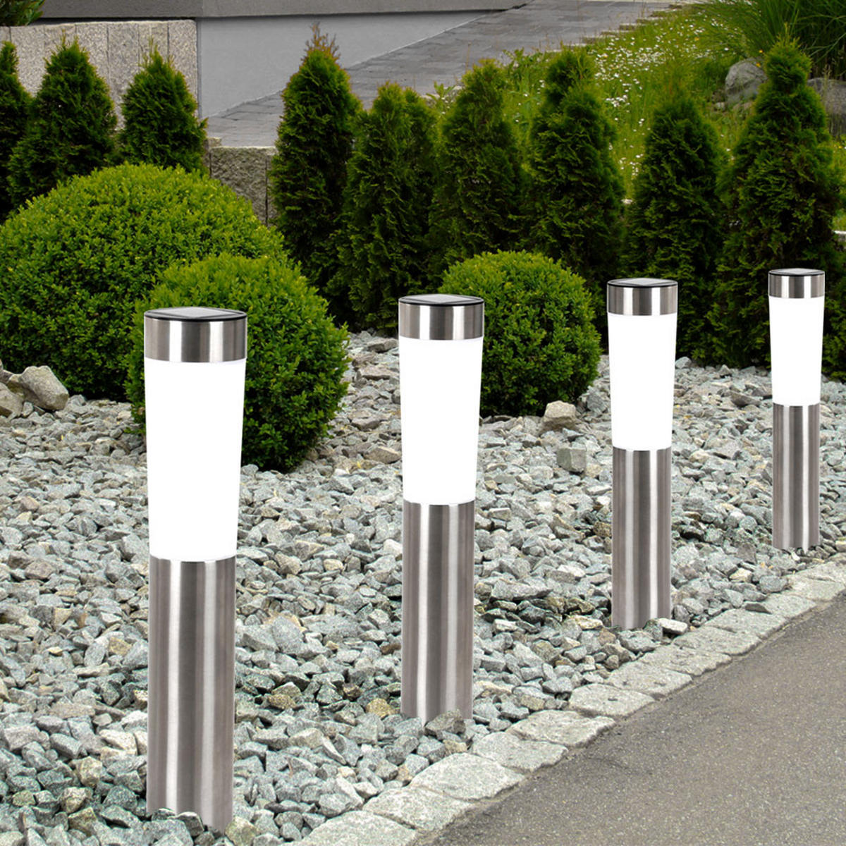 LED AUSSENLEUCHTE Silber Metall 4er Set - Silberfarben, Metall (7.5/7.5/56cm) - Globo Lighting