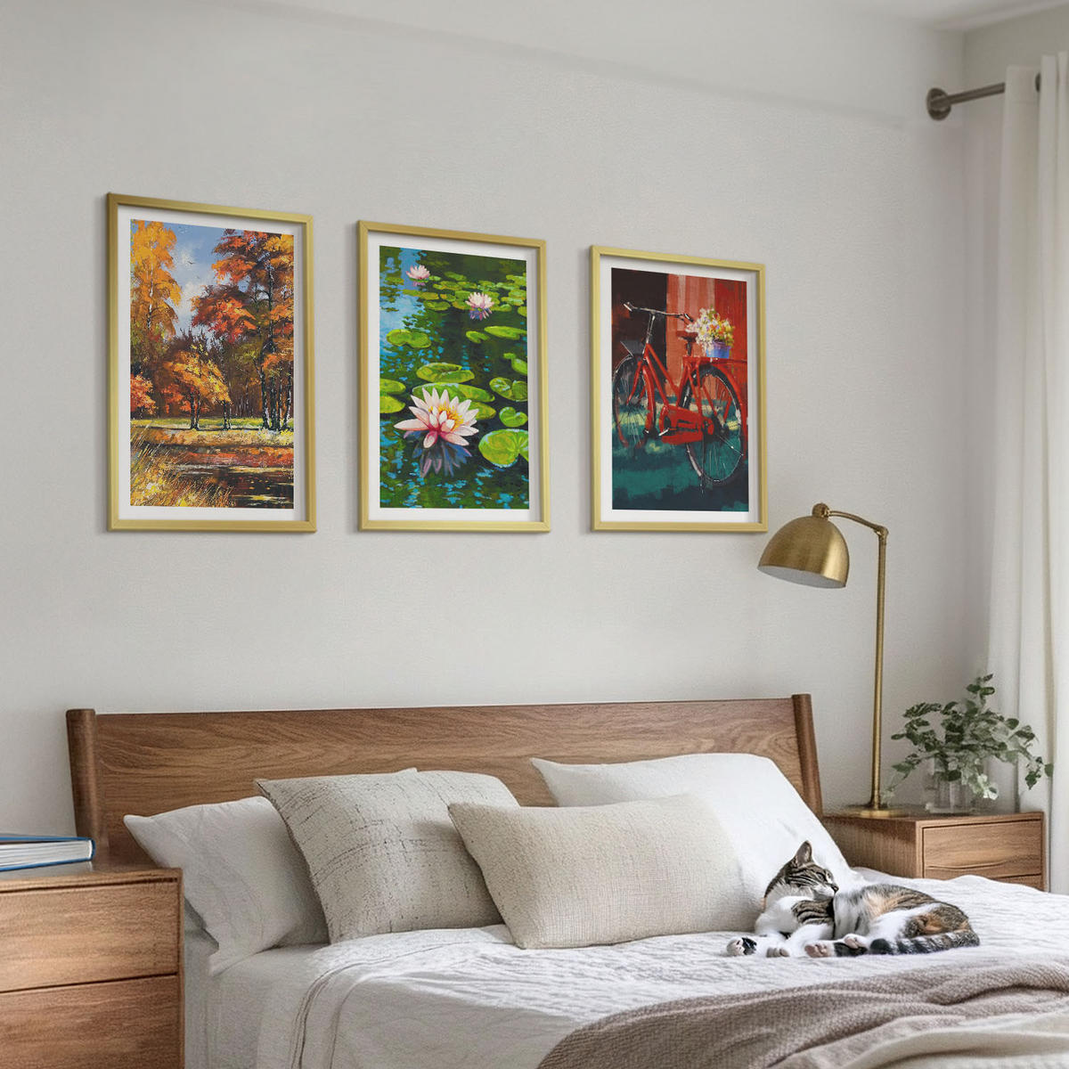 BILDER SET 3er Set - 40x60 cm Goldrahmen - Herbstfarbene Lilienterrasse - Goldfarben, Kunststoff (40/60cm) - TULUP