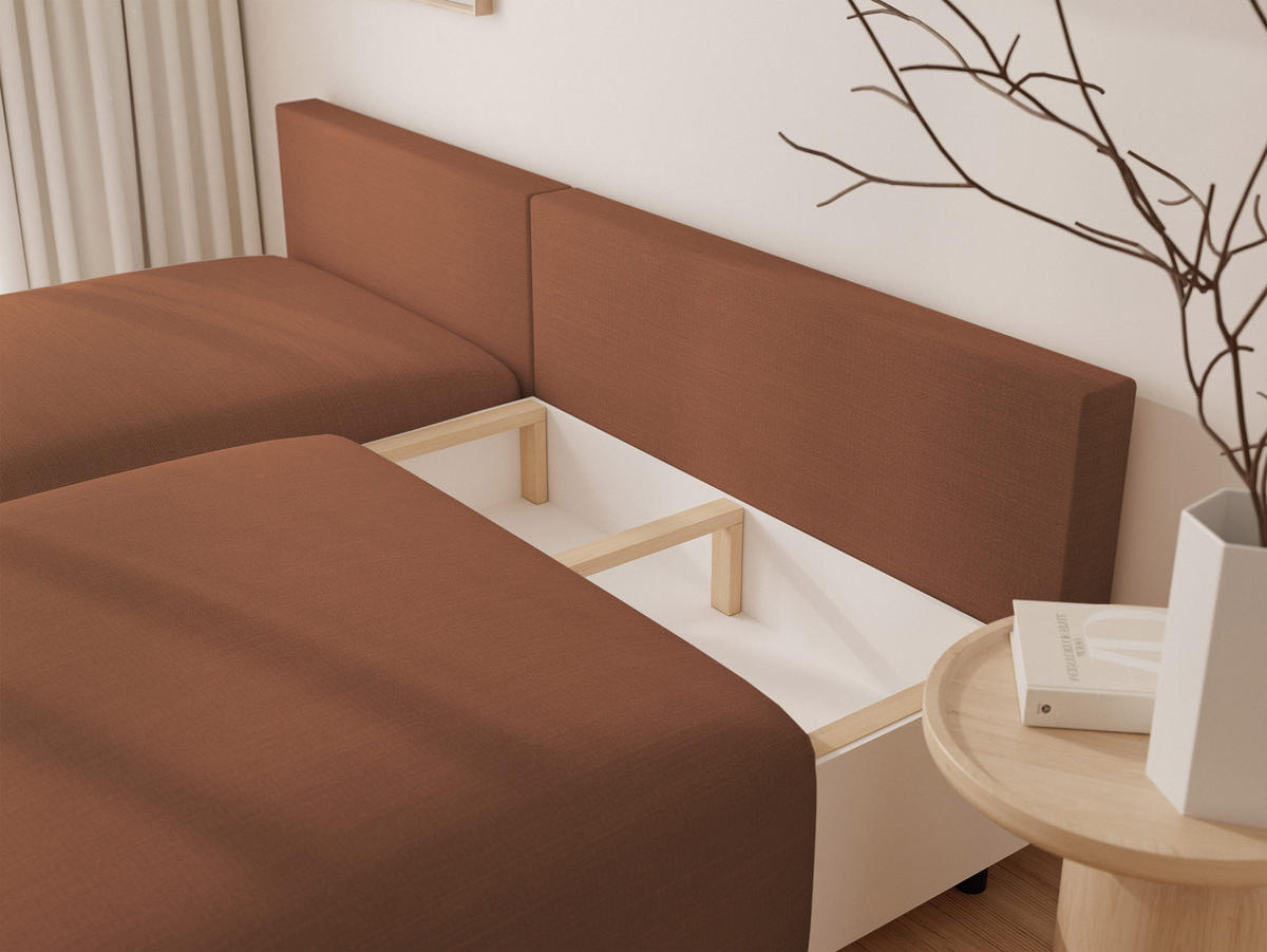 ECKSOFA ELVO mit Schlaffunktion und Bettkasten Braun - Braun, Holzwerkstoff/Kunststoff (208/190cm) - Idohome