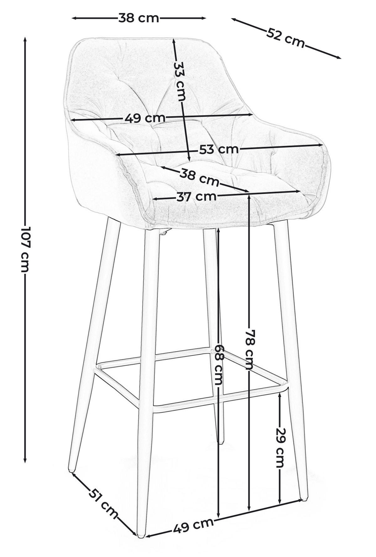 BARHOCKER SIENA gepolstert mit Steppung - grau - Samt Velours - Schwarz/Grau, Metall (53/107/52cm) - NEW HOME