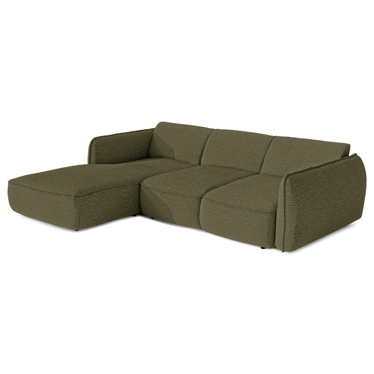 ECKSCHLAFSOFA Bouclé-Stoff 274cm - Olivgrün, Textil (274/174cm) - Sia Home