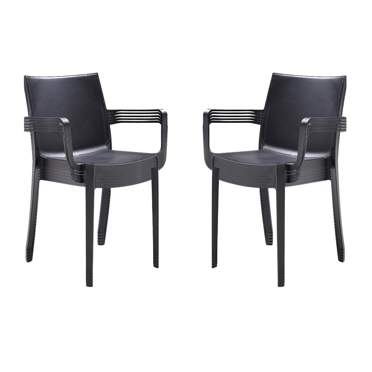 STUHL Victoria Gartenstuhl Graphit 10er Set Wetterfest & Stapelbar | Outdoor-Stuhl mit Armlehnen - Grau, Kunststoff (55/82/58cm) - BICA