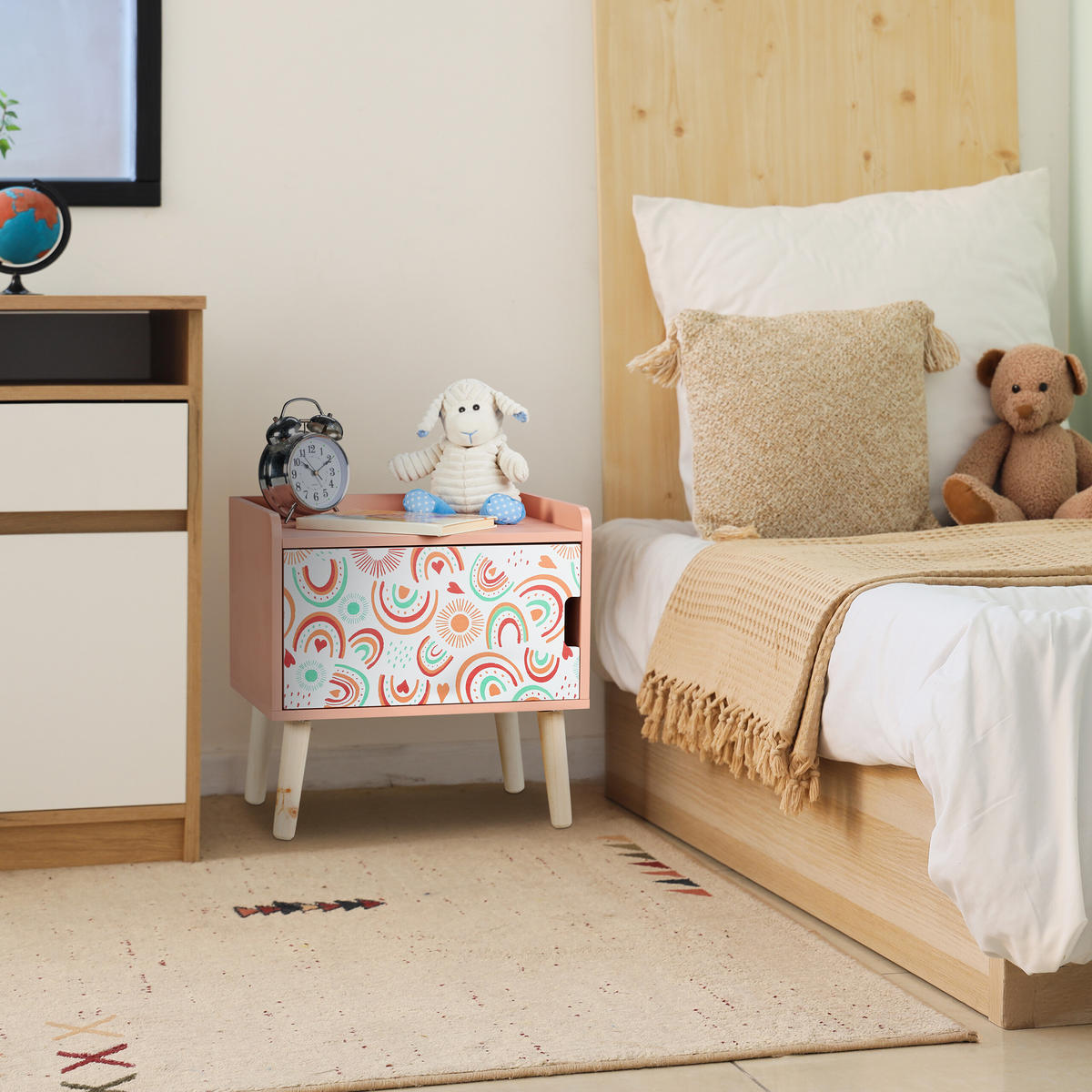 KINDER-NACHTTISCH - Rot, Holz/Holzwerkstoff (40/41/30cm) - Relaxdays