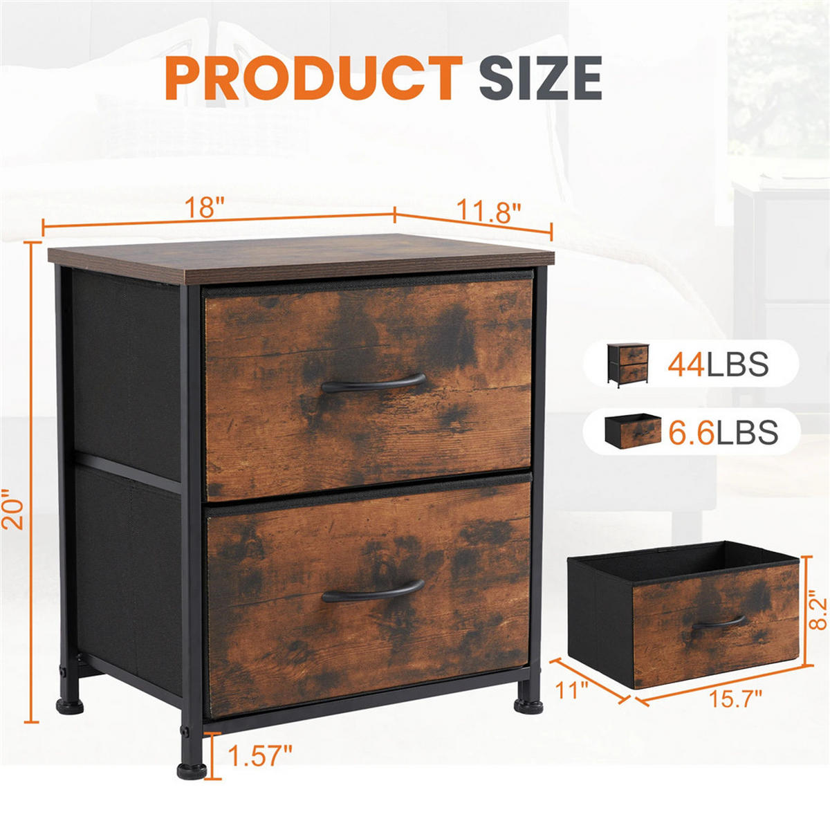 NACHTSCHRANK 2er Set 45,7/50,8/30 cm mit 2 Stoffschubladen braun - Braun, Metall (45.7/50.8/30cm) - Kaket