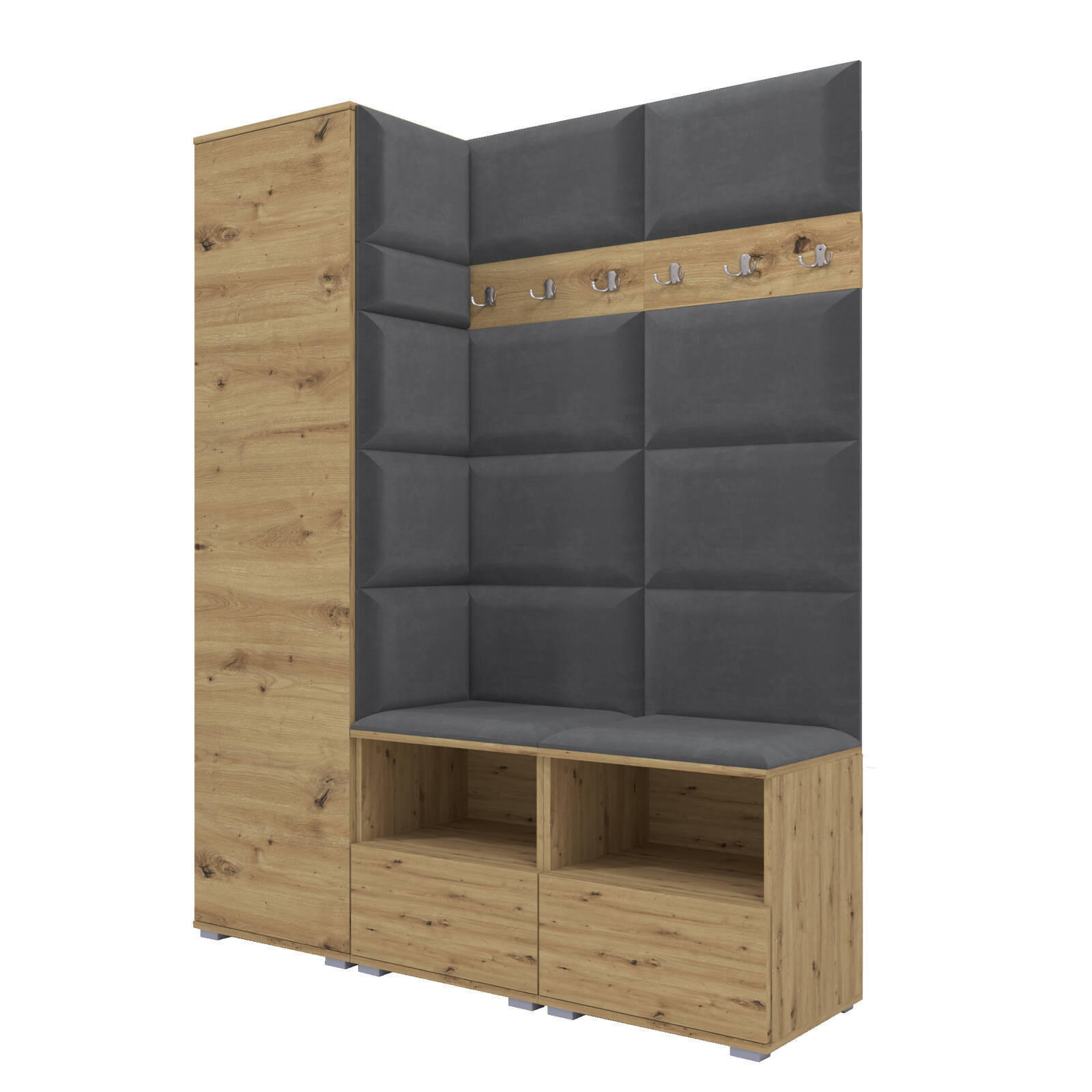 XXXLutz Garderoben-Set Eiche Artisan, Dunkelgrau 150x187x40 cm