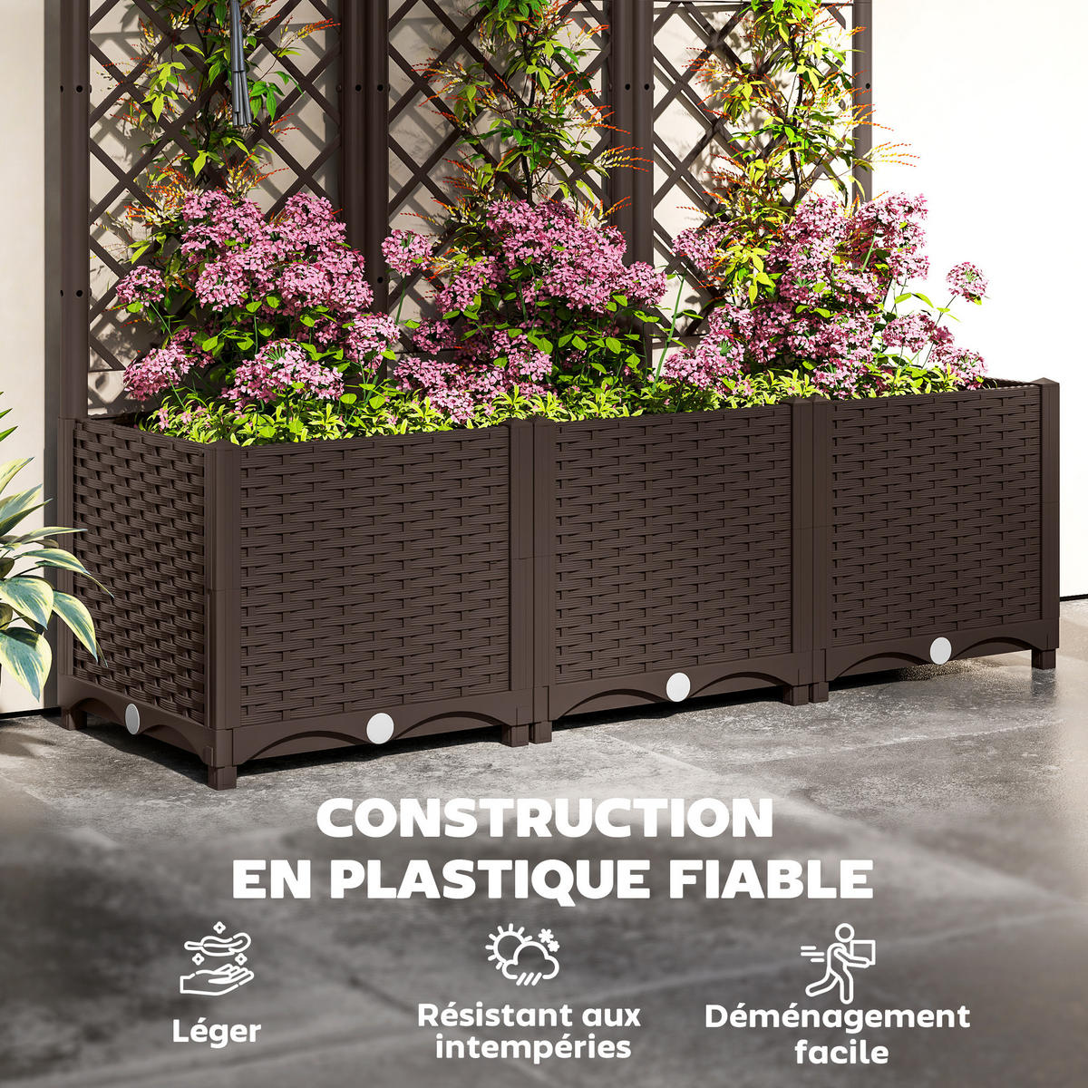 HOCHBEET DE-12208 mit Rankgitter 120/40/135 cm mit 8 Drainagelöchern Braun - Braun, Kunststoff (120/135/40cm) - ComfortXL