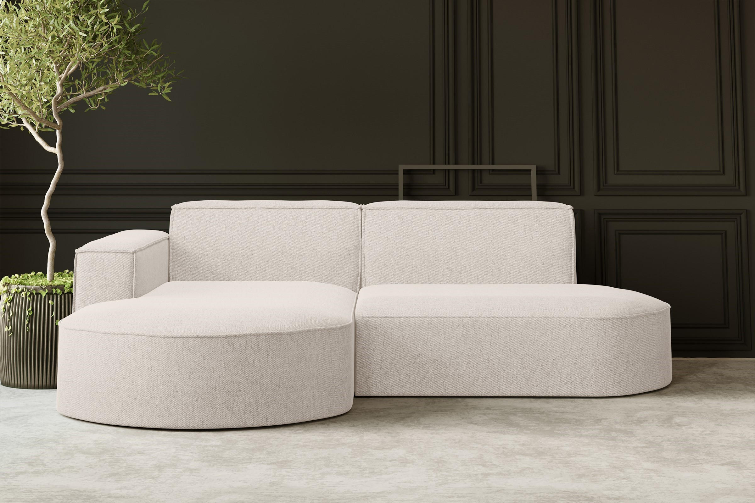 ECKSOFA MODENA L STUDIO Stoff Verita Ecru Links - Ecru, Holz (165/236cm) - Kaiser Möbel