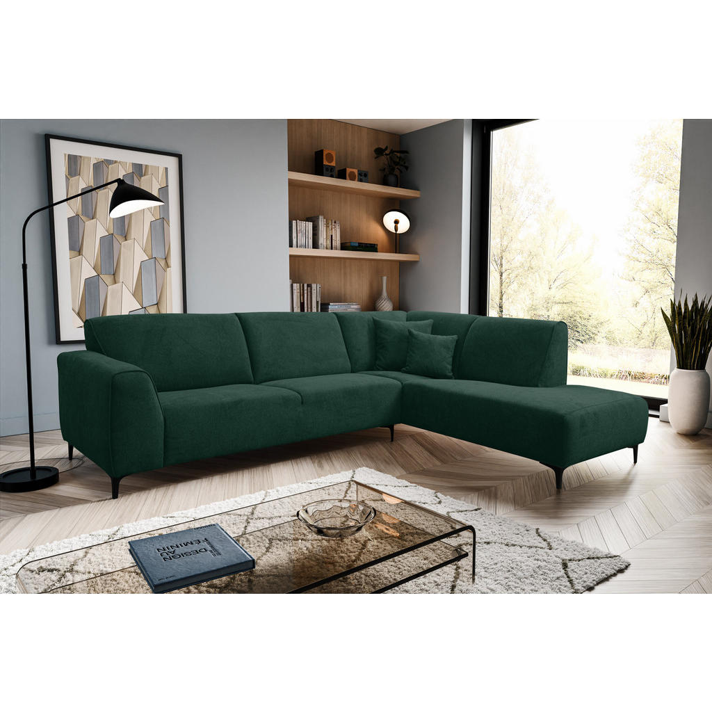 Thumbnail - Venasi Möbel Ecksofa, Grün, Textil, 3-Sitzer, L-Form, Ottomane rechts, 274x210 cm, Wohnzimmer, Sofas & Couches, Wohnland...