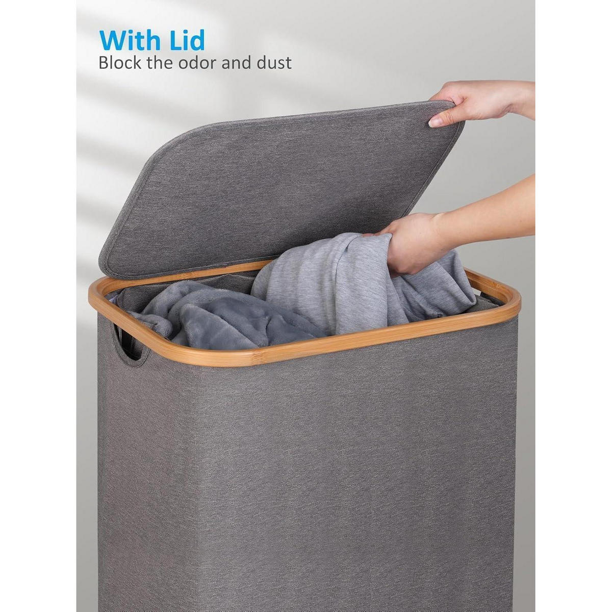 WÄSCHEKORB mit Rollen 100L Grau - Grau, Textil (33/75/44cm)