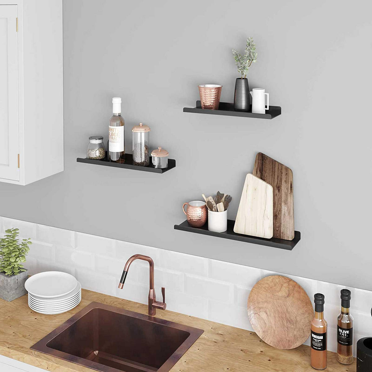 WANDREGAL SCHWEBEREGAL 3ER-SET - Schwarz, Metall (9/3/30cm) - Hansiro