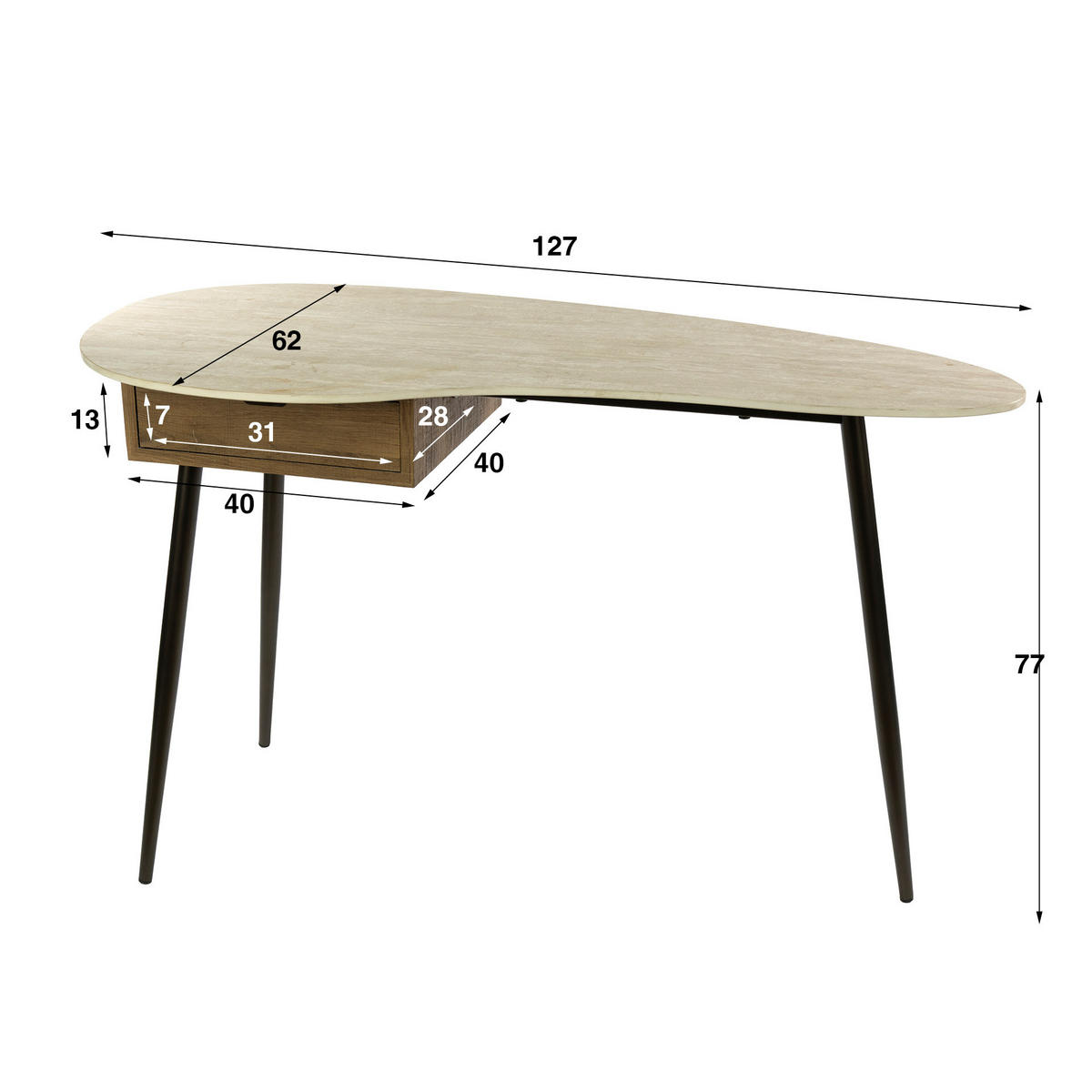 SCHMINKTISCH Travino 88 62/127/77 cm - Beige, Keramik (62/127/77cm) - Hoyz Collection