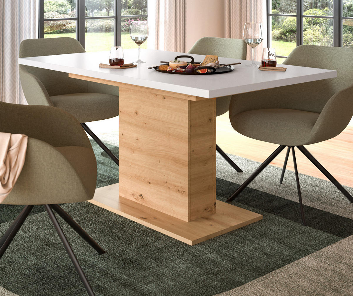 ESSTISCH weiß, Eiche Artisan, Küchentisch ausziehbar 150 - 190 cm - Eiche Artisan/Weiß, Holzwerkstoff/Metall (150/90/76cm) - Inn.Furn