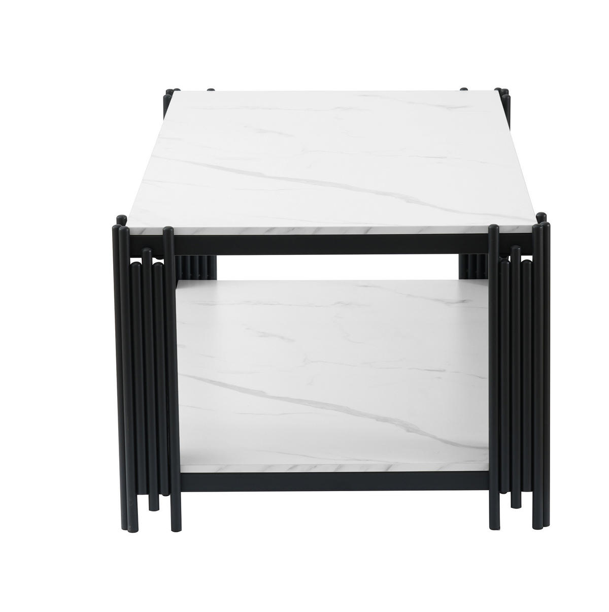 COUCHTISCH 64/114/46 cm mit 2 Ablagen, Marmoroptik und Metallgestell, Weiß/Schwarz - Schwarz, Holzwerkstoff (114/64/46cm) - Redom