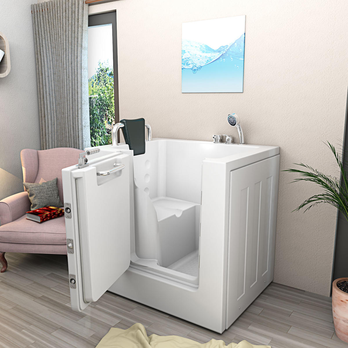 SENIOREN Sitzwanne Badewanne mit Tür S02-B-L 100x78 cm - Weiß, Glas/Kunststoff (78/113/100cm) - AcquaVapore by Sandra Jentho