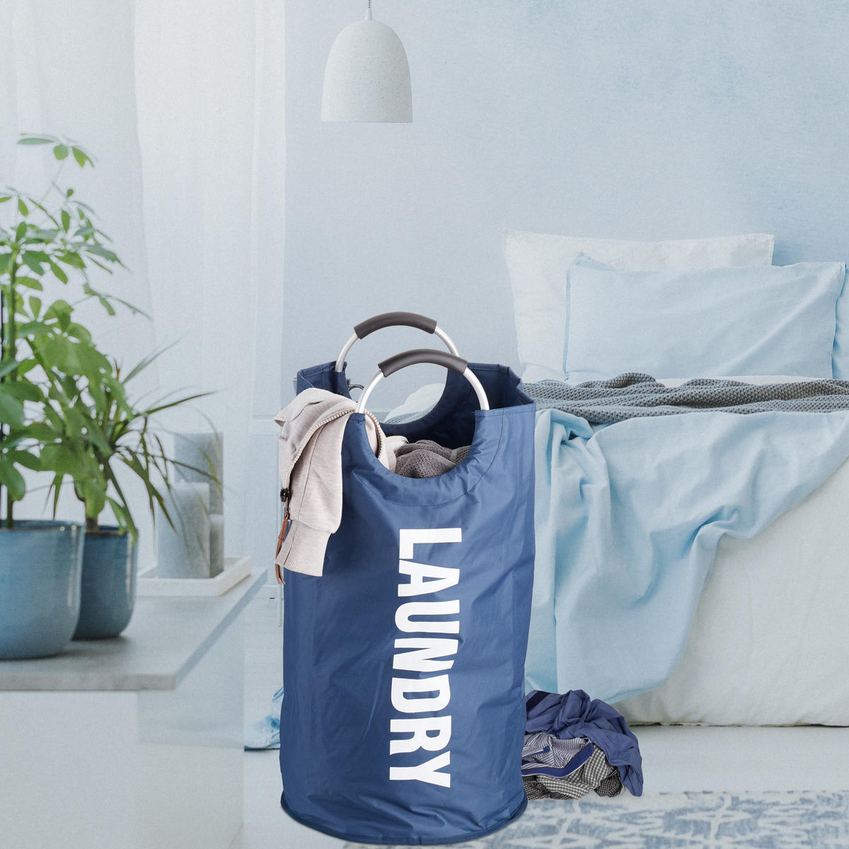 WÄSCHEKORB - Dunkelblau, Textil/Metall (38/70/38cm) - Relaxdays