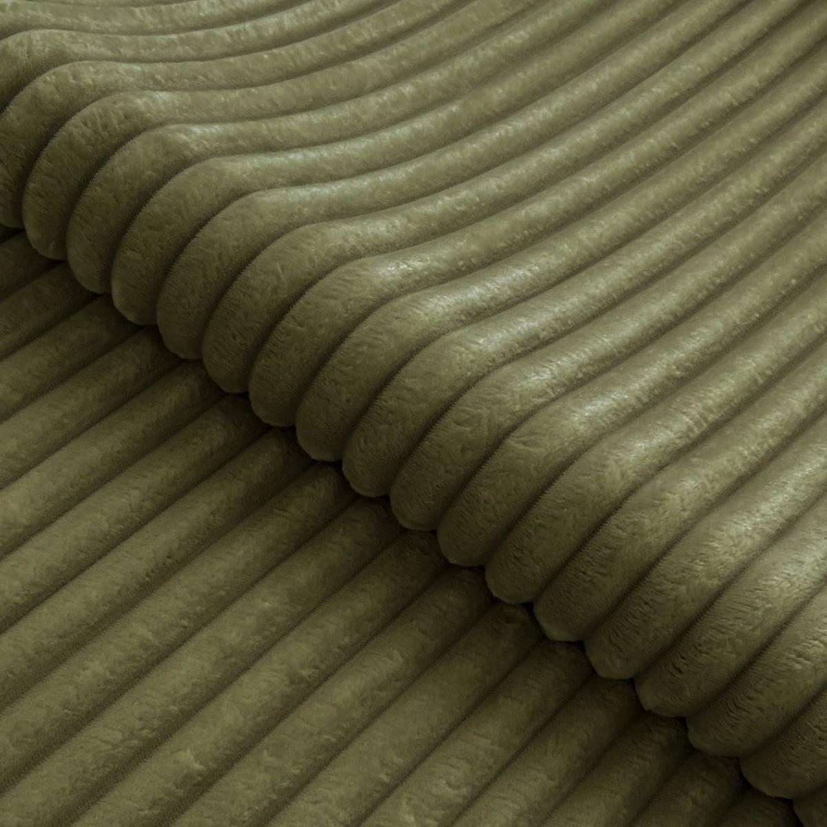 ECKSOFA Calma mit Schlaffunktion und Bettkasten im Bumpy-Design aus weichem Olive Plüschcord - Ottomane links - Schwarz/Grün, Holz/Kunststoff (239/140cm) - S-Style