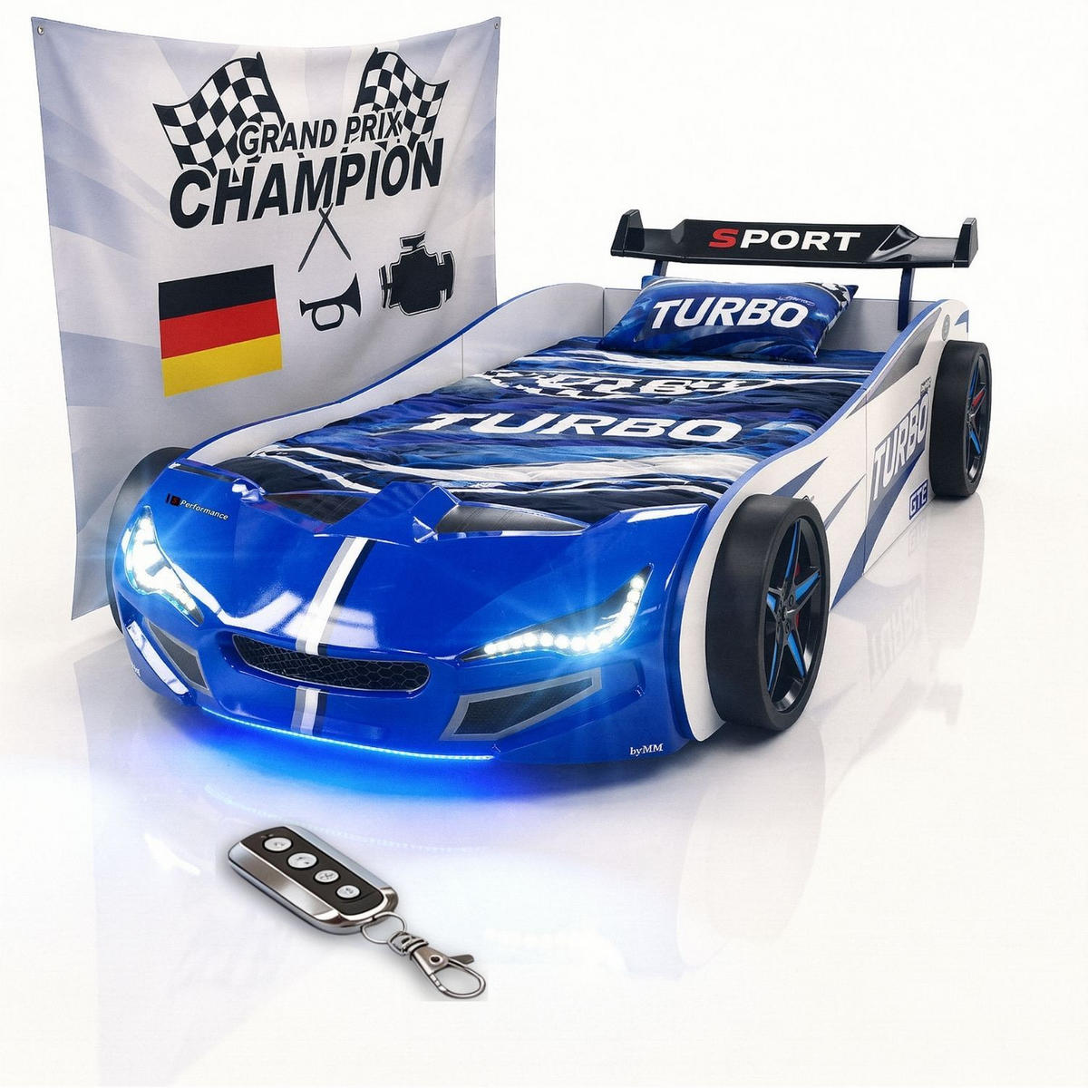 AUTOBETT GTE mit Rollrost, Licht und Sound Farbe Blau - Blau, Holzwerkstoff (90/200cm) - Coemo