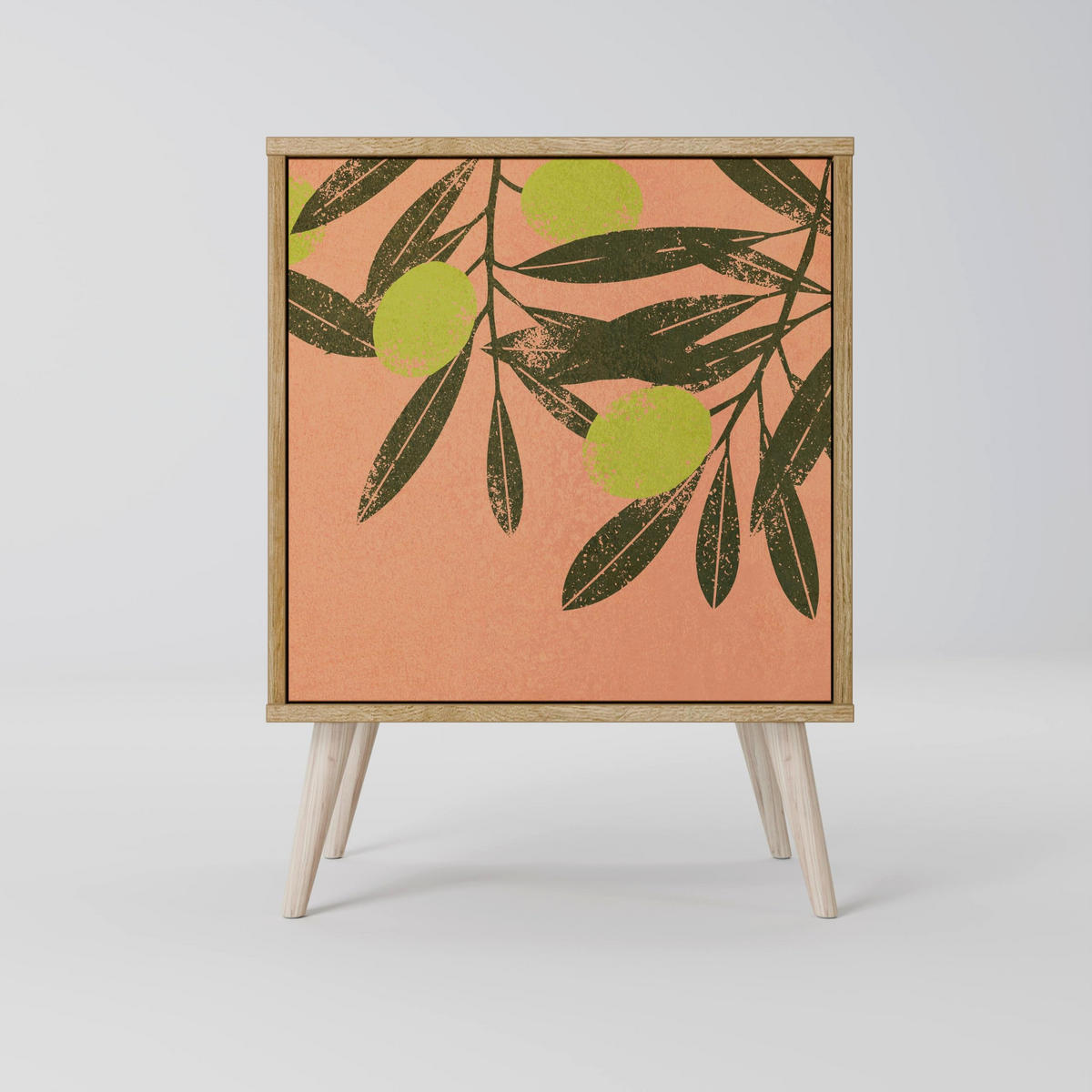 SIDEBOARD JUICY OLIVES, Grau, 57,5x42x70,5 cm, Schwarze Metall-Sternfüße - Multicolor/Schwarz, Holzwerkstoff/Metall (57.5/70.5/42cm) - SpaceRebels